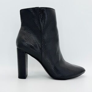 SCOOP Sarah Bootie 7.5 Black Snake Embossed Ankle Pointed‎ Toe Block Heel